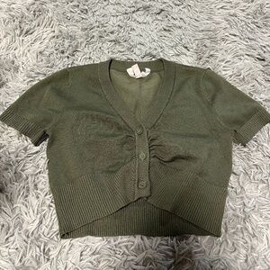 Green Button Up Crop tee